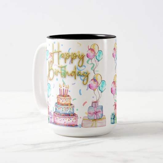 Happy Birthday Tweekleurige Koffiemok (Voorkant links)