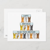 Happy Birthday Twin Brother Schattige Cats. Briefkaart (Voorkant / Achterkant)