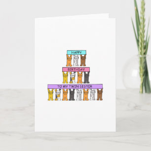 Happy Birthday Twin Sister Cartoon Cats Kaart
