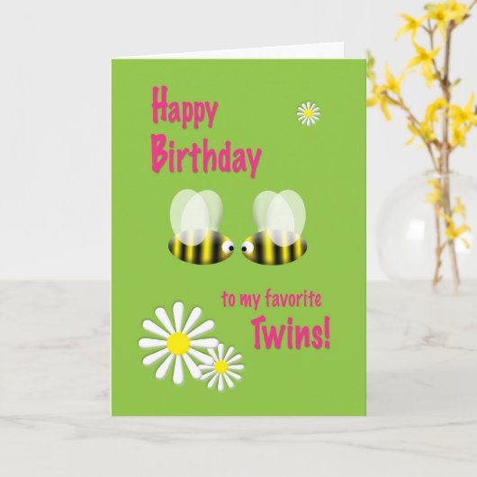 Happy Birthday Twins Kaart (Gele Bloem)