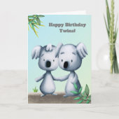 Happy Birthday Twins Koala Beer Cartoon Kaart (Voorkant)
