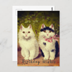 Happy Birthday Two Cats Oil Painting  Briefkaart