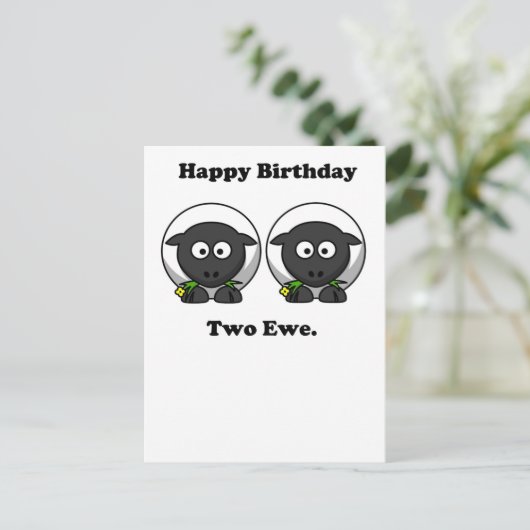 Happy Birthday Two Ewe to You Cartoon Briefkaart (Staand voorkant)