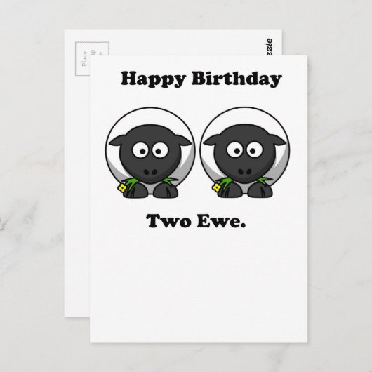 Happy Birthday Two Ewe to You Cartoon Briefkaart (Voorkant / Achterkant)