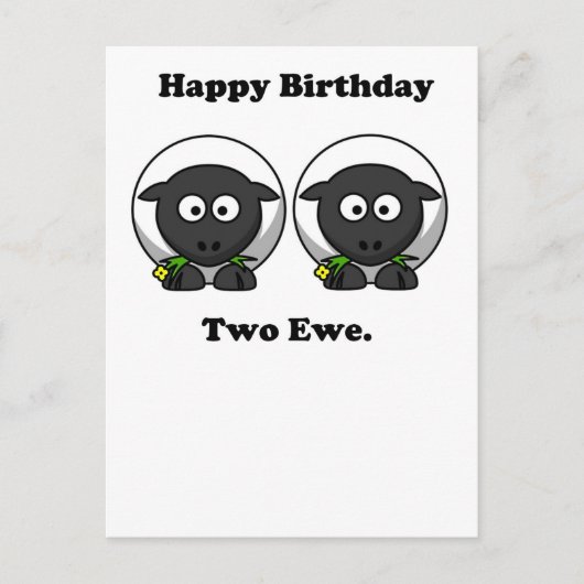 Happy Birthday Two Ewe to You Cartoon Briefkaart (Voorkant)
