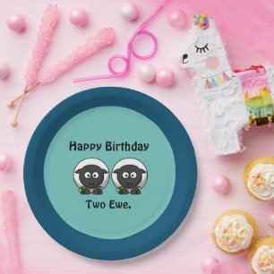 Happy Birthday Two Ewe to You Cartoon Papieren Bordje