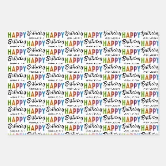 Happy Birthday Typografie Aangepaste naam Inpakpapier Vel (Voorkant)