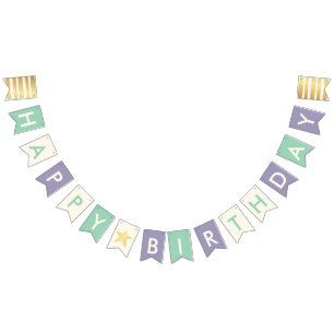 Happy Birthday Typografie Faux Gold Stars & Stripe Vlaggetjes