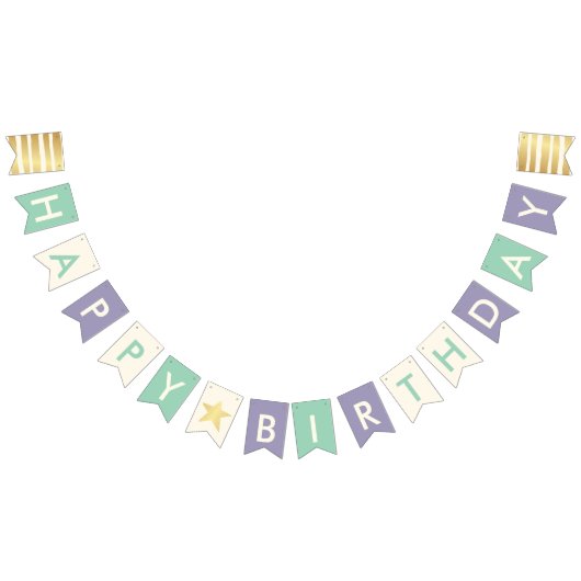 Happy Birthday Typografie Faux Gold Stars & Stripe Vlaggetjes (Alle)
