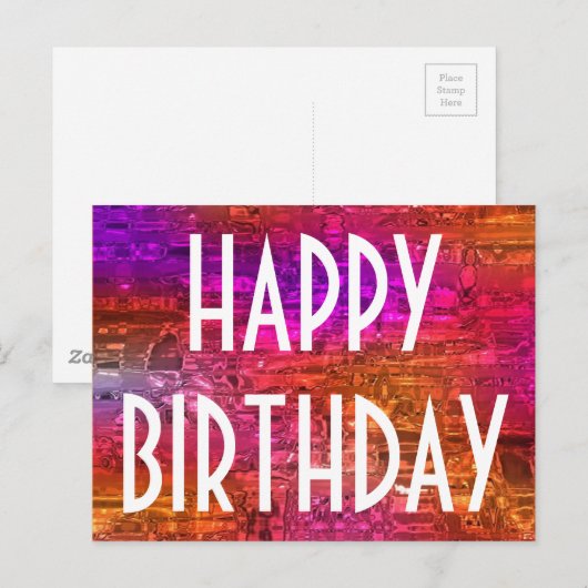Happy Birthday Typografie Kleurrijke Kunst Roze Si Briefkaart (Voorkant / Achterkant)