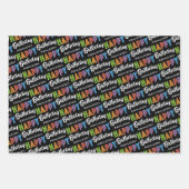 Happy Birthday Typografie Naam Inpakpapier Vel (Voorkant 3)