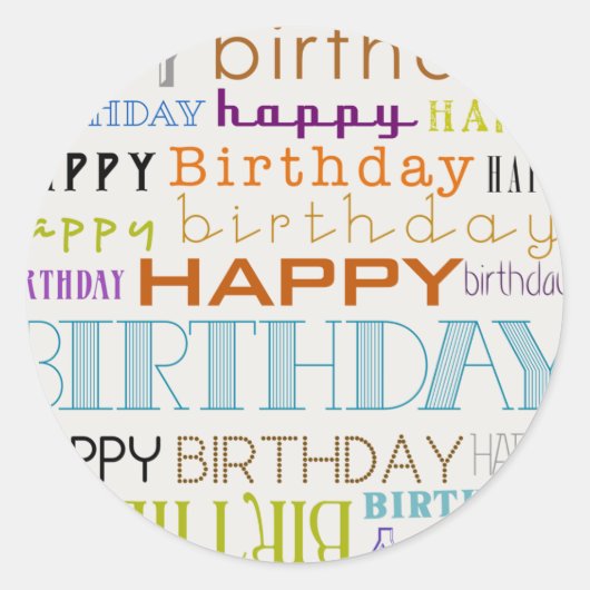 Happy Birthday Typografie Ronde Stickers (klein) (Voorkant)