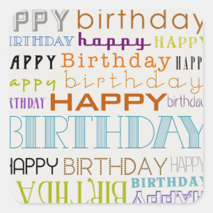 Happy Birthday Typografie Vierkante Stickers (klei