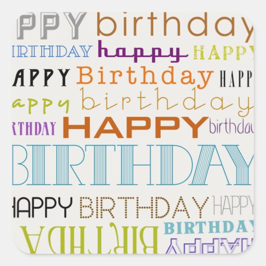 Happy Birthday Typografie Vierkante Stickers (klei (Voorkant)