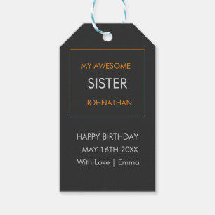 Happy Birthday, Typografie Wit en Sinaasappel Cadeaulabel