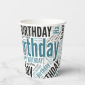 Happy Birthday Typographic Blauwgroen & Black Masc Papieren Bekers (Achterkant)