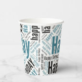 Happy Birthday Typographic Blauwgroen & Black Masc Papieren Bekers (Rechts)
