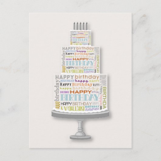 Happy Birthday Typography Cake Briefkaart (Voorkant)
