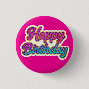 Happy Birthday Typography Design in roze, Paarse a Ronde Button 3,2 Cm