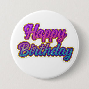 Happy Birthday Typography Design in roze, Paarse a Ronde Button 7,6 Cm