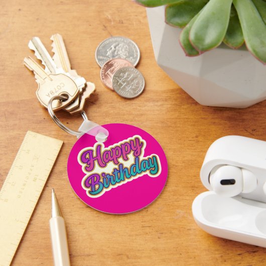 Happy Birthday Typography Design in roze, Paarse a Sleutelhanger (Bureau)