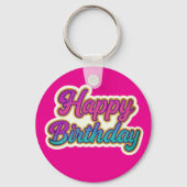 Happy Birthday Typography Design in roze, Paarse a Sleutelhanger (Achterkant)