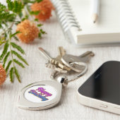 Happy Birthday Typography Design in roze, Paarse a Sleutelhanger (Zijkant)
