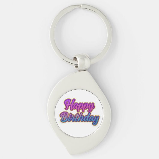 Happy Birthday Typography Design in roze, Paarse a Sleutelhanger (Voorkant)