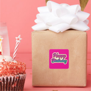 Happy Birthday Typography Design in roze, Paarse a Vierkante Sticker