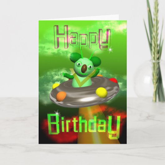 Happy Birthday UFO Koala beroemd gemaakt door Valx Kaart (Voorkant)