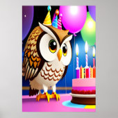 Happy Birthday, uil, cake| AI Art Poster (Voorkant)