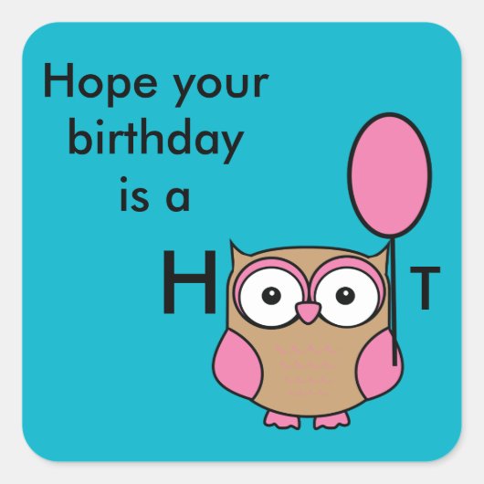 Happy Birthday Uil Roze en Tan Vierkante Sticker (Voorkant)