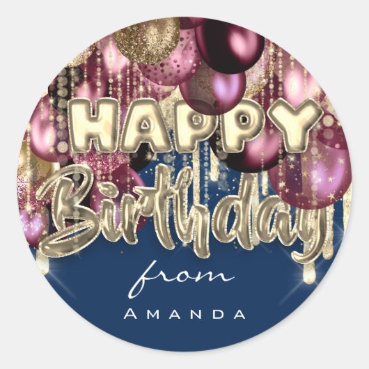 Happy Birthday uit Bourgogne GOLD-ballonblauw Ronde Sticker