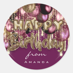 Happy Birthday uit Bourgogne GOLD-ballonnen Sepia Ronde Sticker