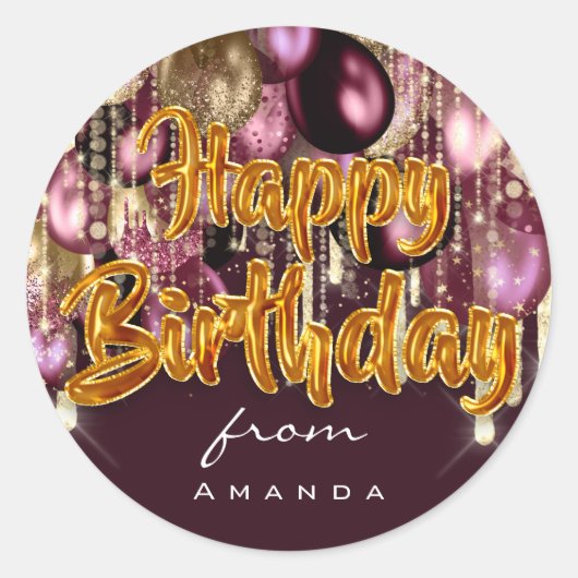 Happy Birthday uit Bourgogne GOLD Ronde Sticker (Voorkant)