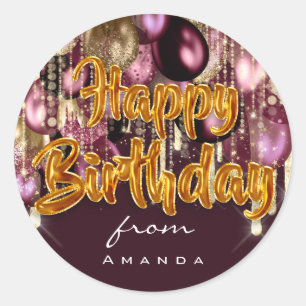 Happy Birthday uit Bourgogne GOLD Ronde Sticker