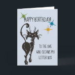 Happy Birthday uit Cat Funny Cute Humor Kaart<br><div class="desc">Dit ontwerp is gemaakt met behulp van digitale kunst. Het kan in het gebied worden aangepast door de klik aan te passen en de naam, initialen of woorden aan te passen. U kunt de tekstkleur en de stijl ook veranderen of de tekst voor een slechts ontwerp van het afbeelding schrappen....</div>