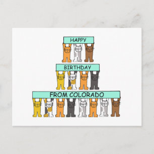 Happy Birthday uit Colorado Cartoon Cats Briefkaart