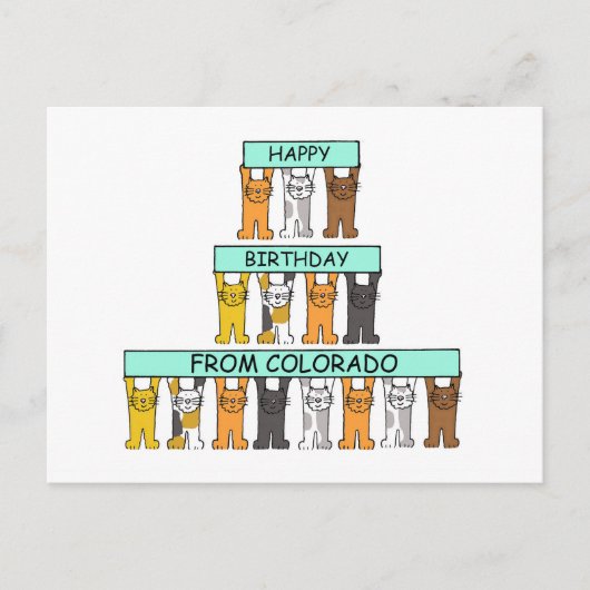 Happy Birthday uit Colorado Cartoon Cats Briefkaart (Voorkant)