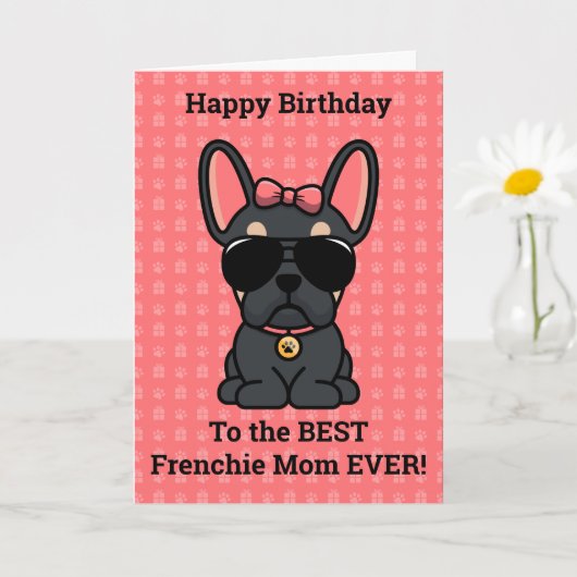 Happy Birthday uit Dog Black Tan French Bulldog Kaart (Kleine Plant)