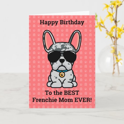 Happy Birthday uit Dog Blue Merle French Bulldog Kaart (Gele Bloem)