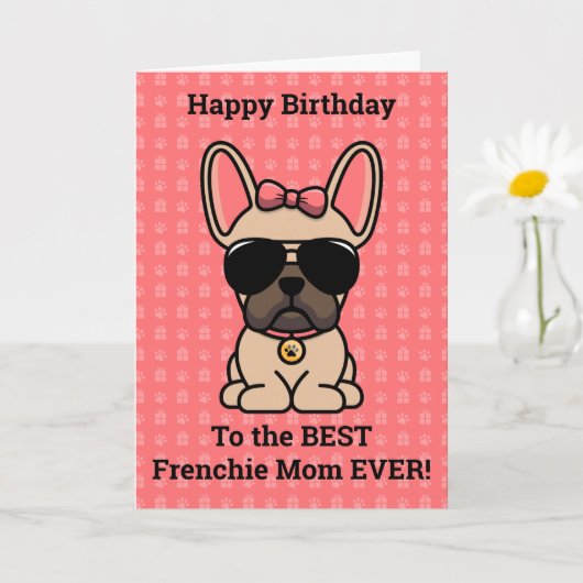 Happy Birthday uit Dog Light Fawn French Bulldog Kaart (Kleine Plant)