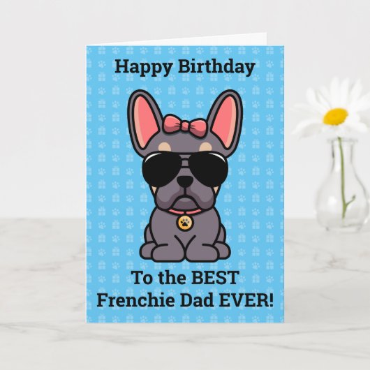 Happy Birthday uit Dog Lila Tan French Bulldog Kaart (Kleine Plant)