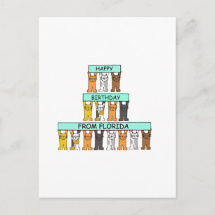 Happy Birthday uit Florida Cartoon Cats Briefkaart