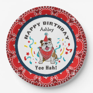 Happy Birthday uit je Bulldog Dog Red Bandana Papieren Bordje