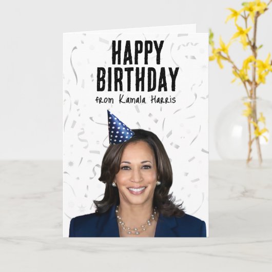 Happy Birthday uit Kamala Harris Kaart (Gele Bloem)
