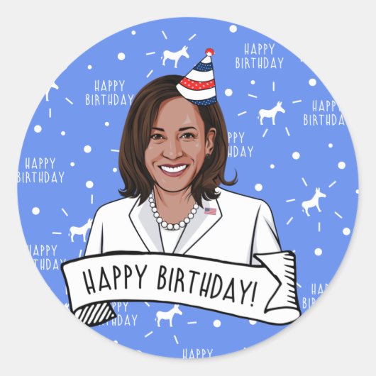 Happy Birthday uit Kamala Harris Ronde Sticker (Voorkant)
