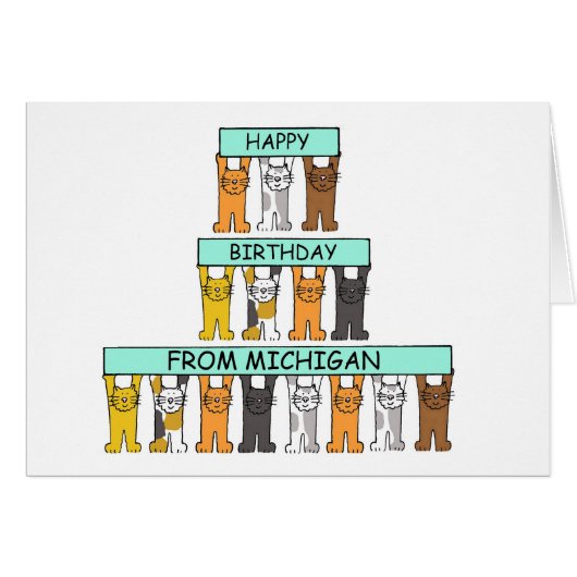 Happy Birthday uit Michigan Cartoon Cats (Voorkant Horizontaal)