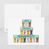 Happy Birthday uit Minnesota Cartoon Cats Briefkaart (Voorkant / Achterkant)