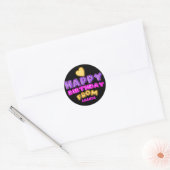 Happy Birthday uit naam ballon roze Violet Black Ronde Sticker (Envelop)